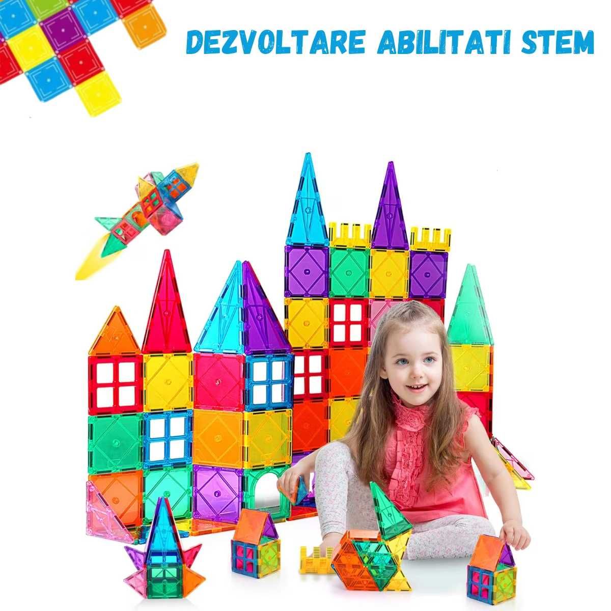 Set Educativ si Creativ Magnetic 130 Piese,LikeSmart Magnetic Tiles