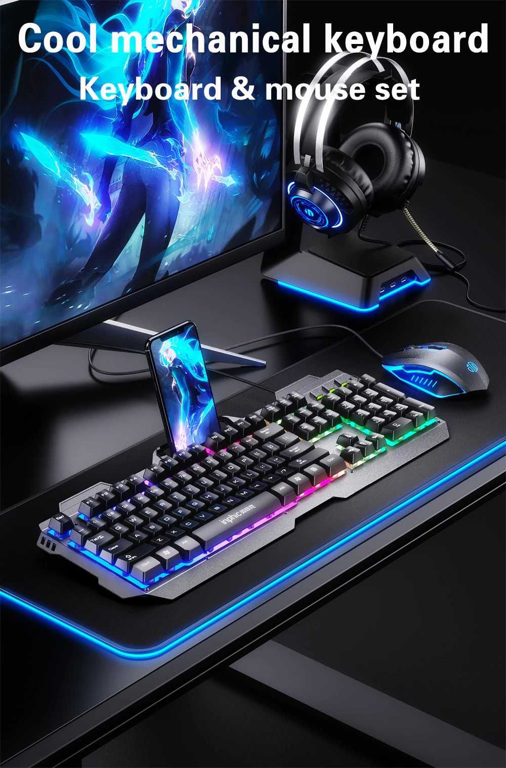 Комплект Gaming STELS V680, USB, Rainbow Backlight, 2 in 1: Клавиатура