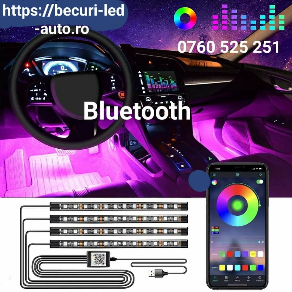 Kit Lumini Ambientale Auto Led Cu Aplicația Telefon/Bluetooth/SMD/RGB