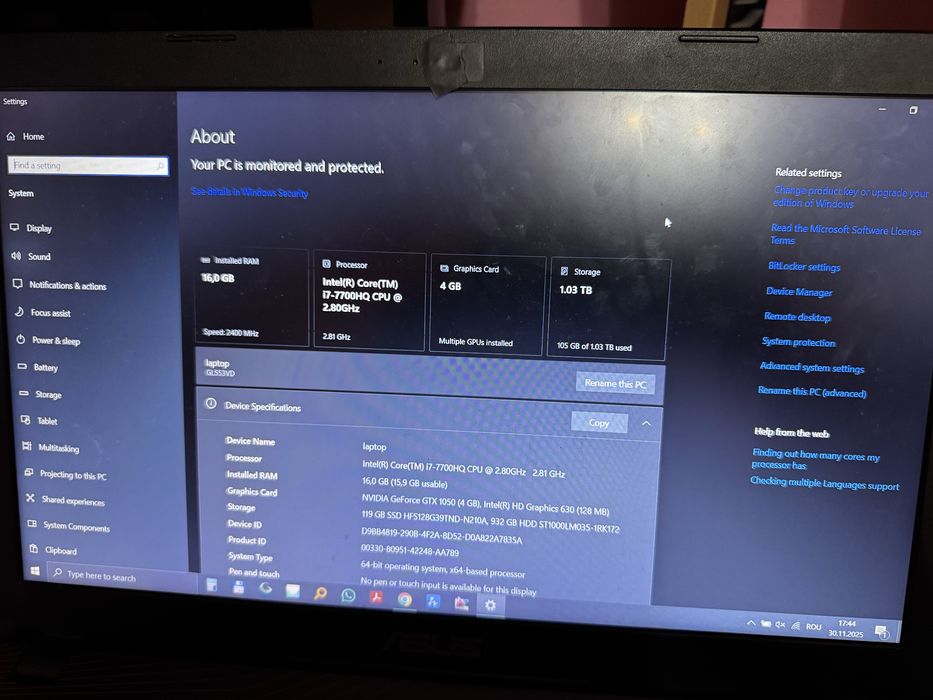 Laptop -  Asus ZX553V