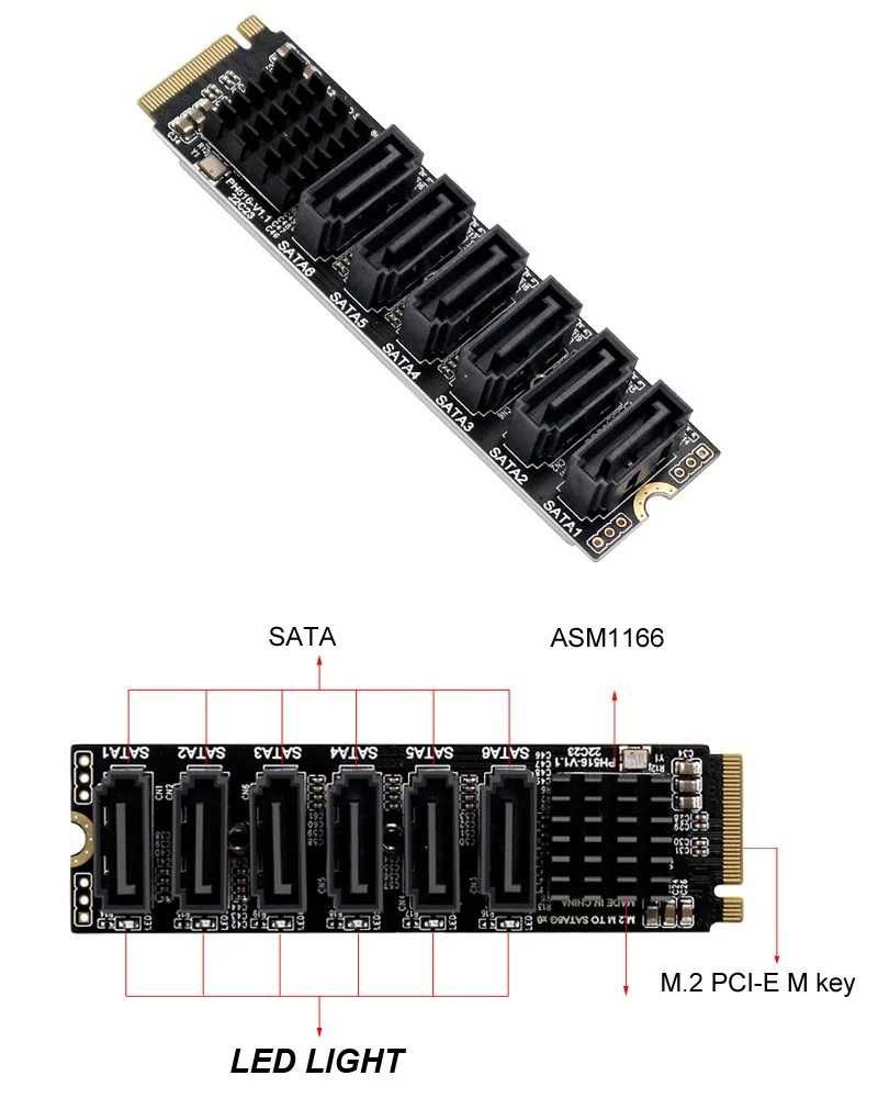 M.2 NVME PCI-E PCIE X4 la 6 porturi 3.0 SATA adaptor M-key Sata3 6Port