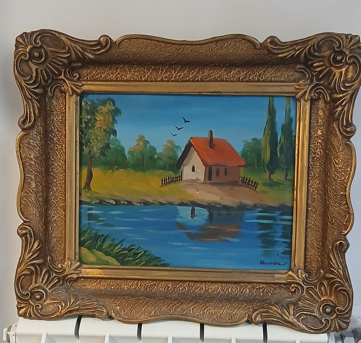 2 tablouri anii '60, inramate, ulei pe pânza