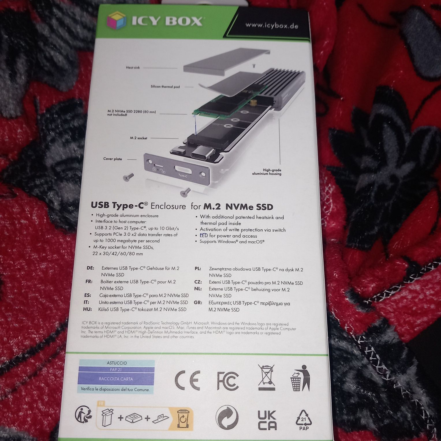 IcyBox External enclosure , suport SSD tip M.2 NVMe /PCI-E, USB 3.1 Ty