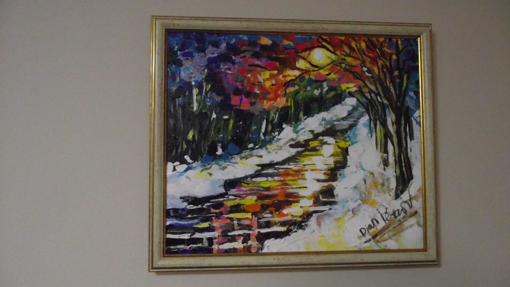 СТАРА картина - / Пейзаж - река на залез /- масло - Супер -