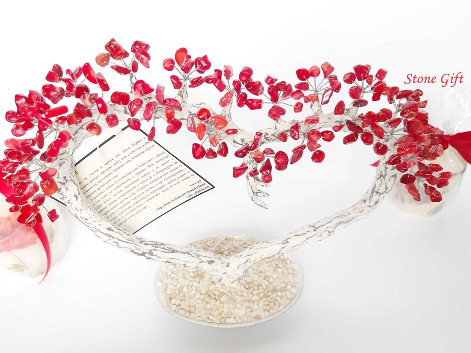 Дръвче Червен Корал Сърце, Подарък Жена, Подарък Любов, Подарък Коледа