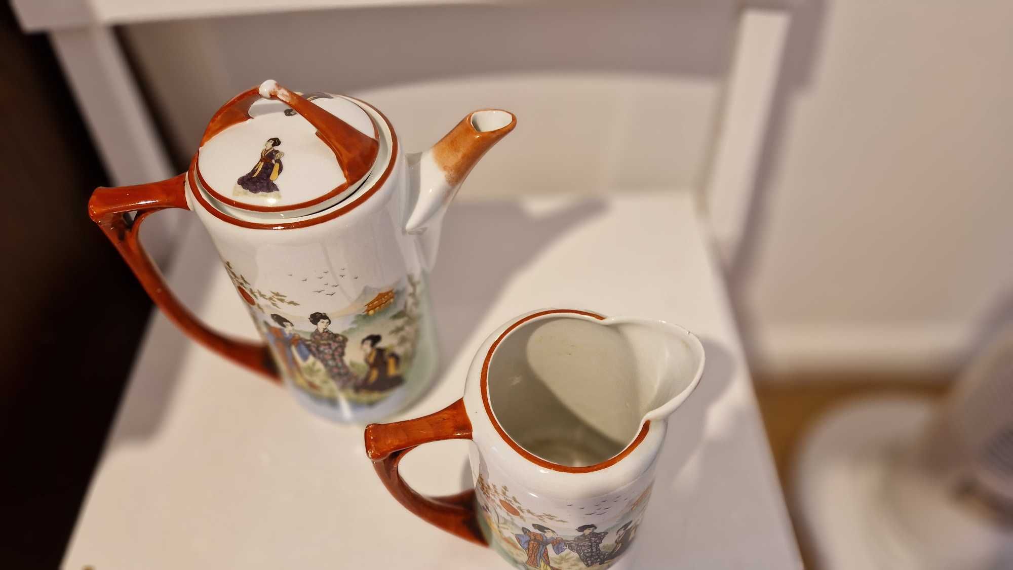 Set ceainic cana lapte portelan cu motive japoneze
