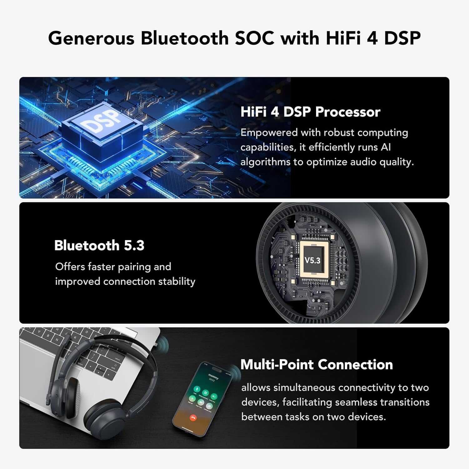 Nuroum  Bluetooth безжични слушалки с микрофон със стойка за зареждане