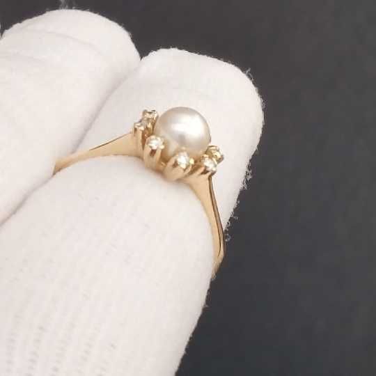 inel aur 14k cu perla akoya si diamante naturale