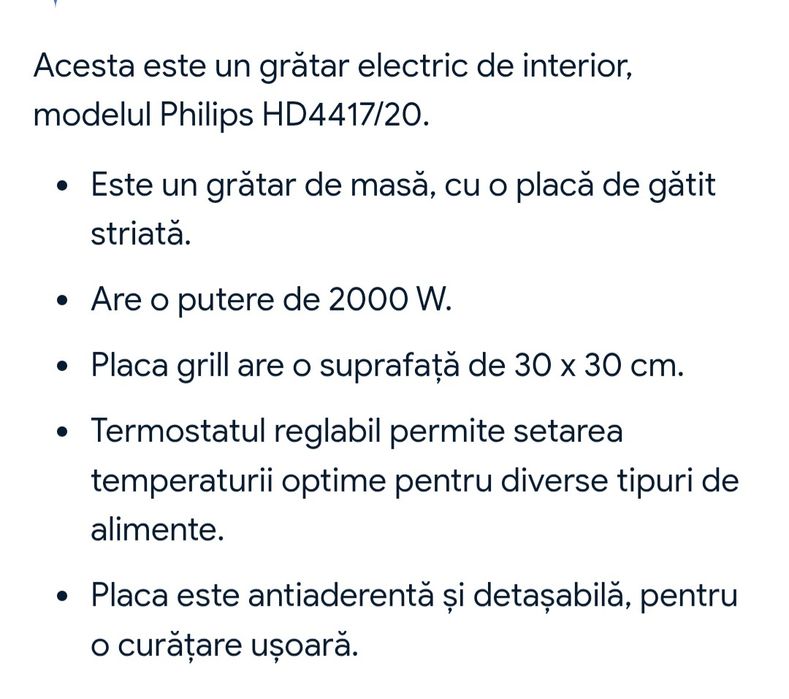 Grill Philips 2000 W, 30 x 30 cm, suprafata neaderenta