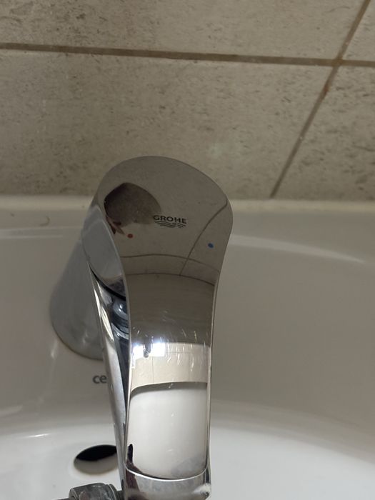 Masca baie lemn masiv + chiuvetă Cersanit și baterie Grohe