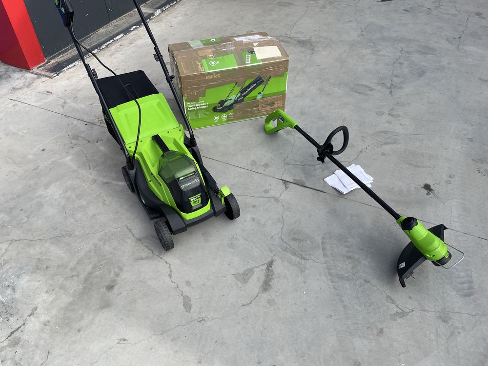 Greenworks trimmer si masina de tuns 24V