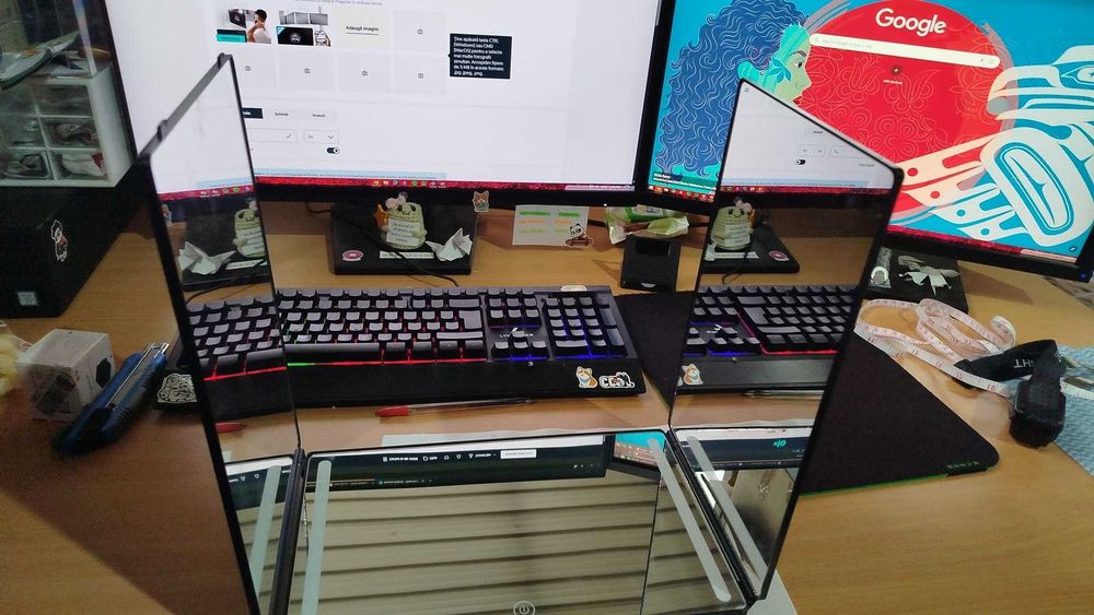 Oglindă Triplă 360° pentru Tuns Acasă, LED, Reglabilă