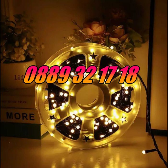 Коледни лампички 100 метра на макара, жълта светлина, водоустойчиви