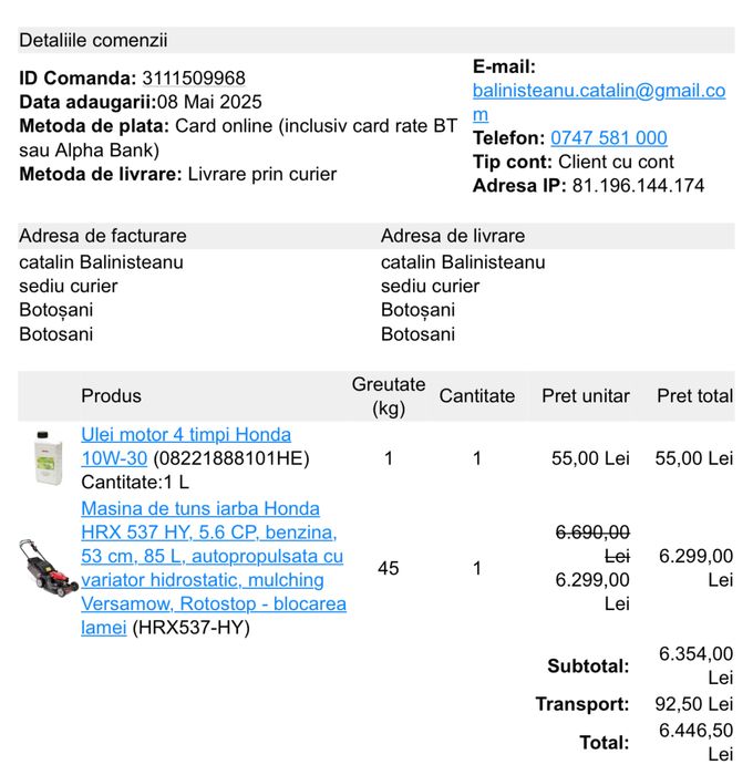 Masina de tuns gazonul Honda HRX  537  IN GARANTIE!!!