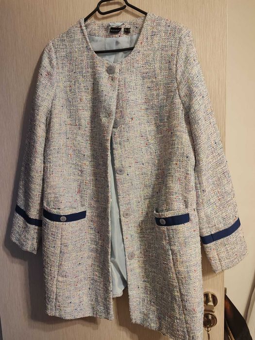 cardigan stofa, de primavara, multicolor- alb, bleu, albastru