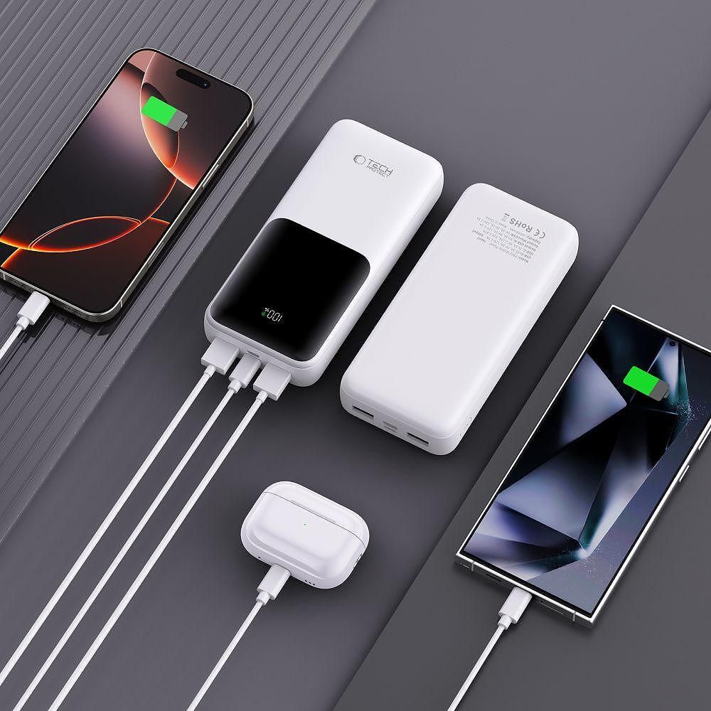 Допълнителна батерия tech-protect pb02 power bank 20000mah 22.5w бяла