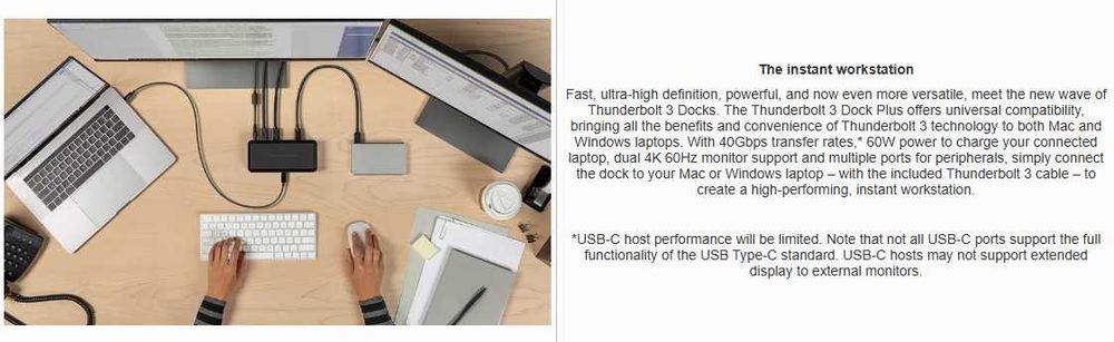 Докинг станция Belkin Thunderbolt 3 Dock Plus, Черен - нова