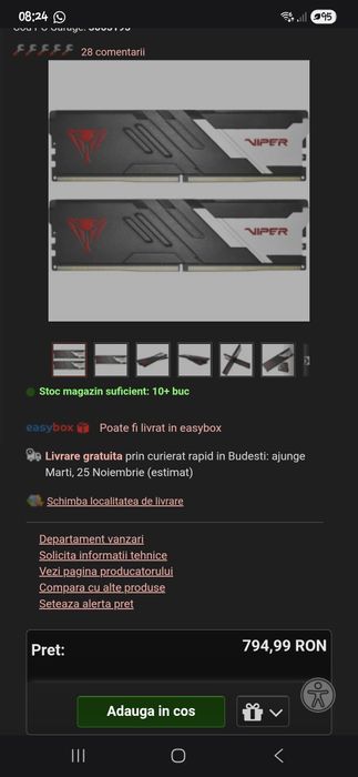 Ram DDR5, Patriot Viper, CL30 6000Mhz