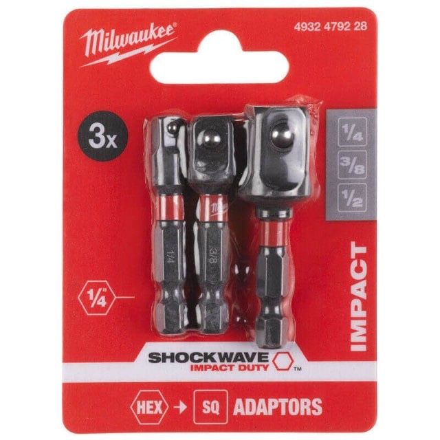 Преходник / Адаптери  MILWAUKEE 1/4″ шестограм – 1/2, 1/4, 3/8 квадрат