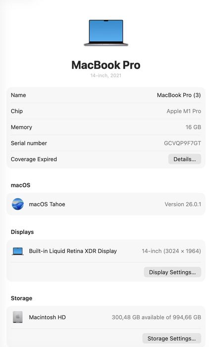 MacBook Pro 14-inch, 2021, 16 GB, 1TB