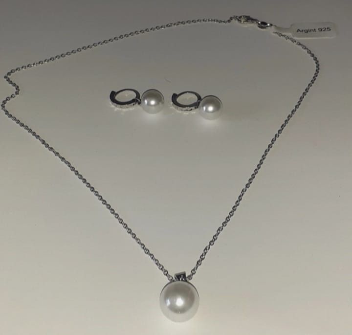 Set cercei și colier argint 925 cu perle
