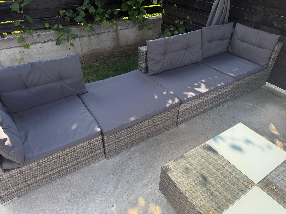 Set mobilier de grădină cu perne, 6 piese, gri, poliratan