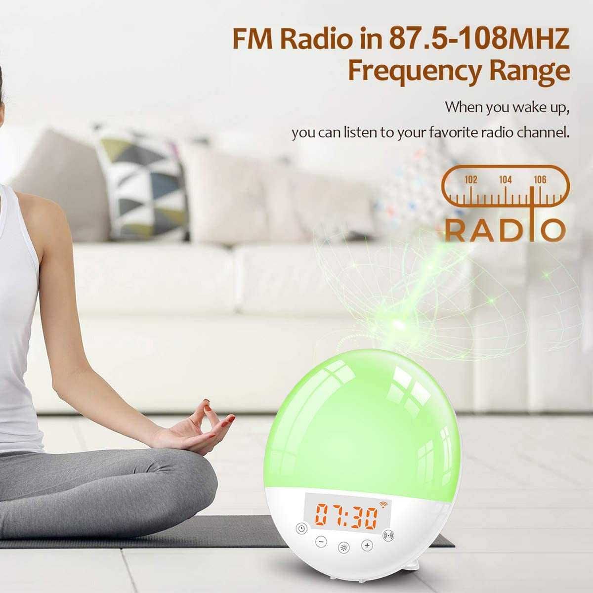 WiFi Интелигентен FM радио- часовник 7 цвята, изгрев/залез с Alexa