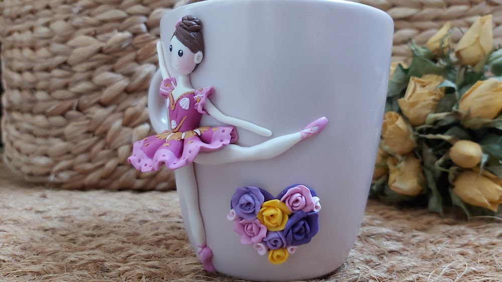 Cana cadou pentru fetite balerina din fimo handmade