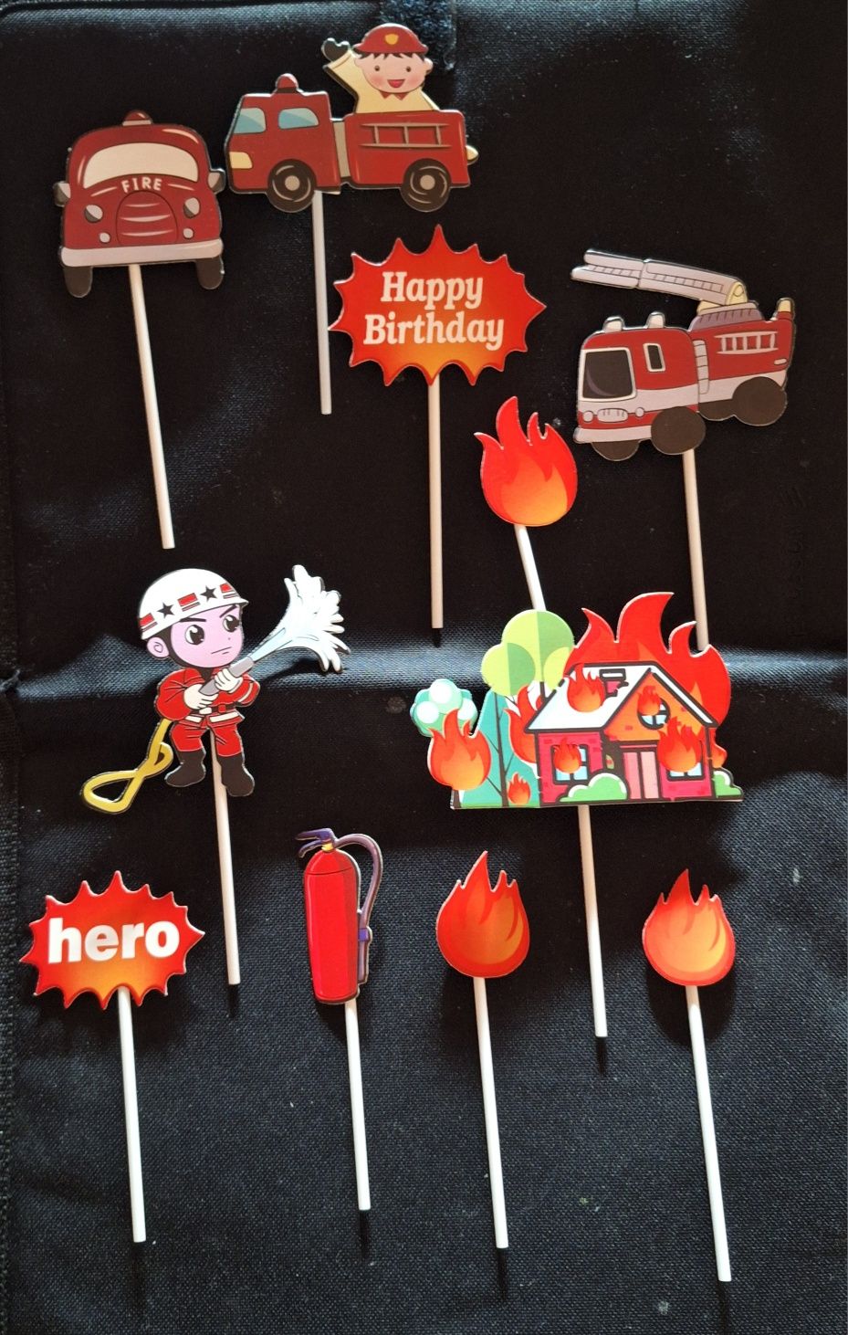 *POMPIER_Topper tort_Banner Happy Birthday_figurine tort pompieri