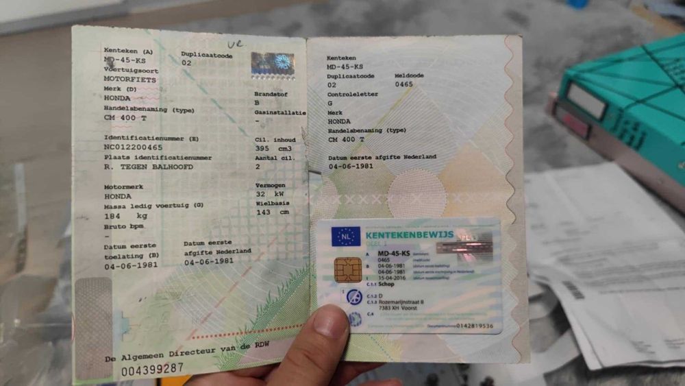 HONDA CM 400 T Документи за регистрация