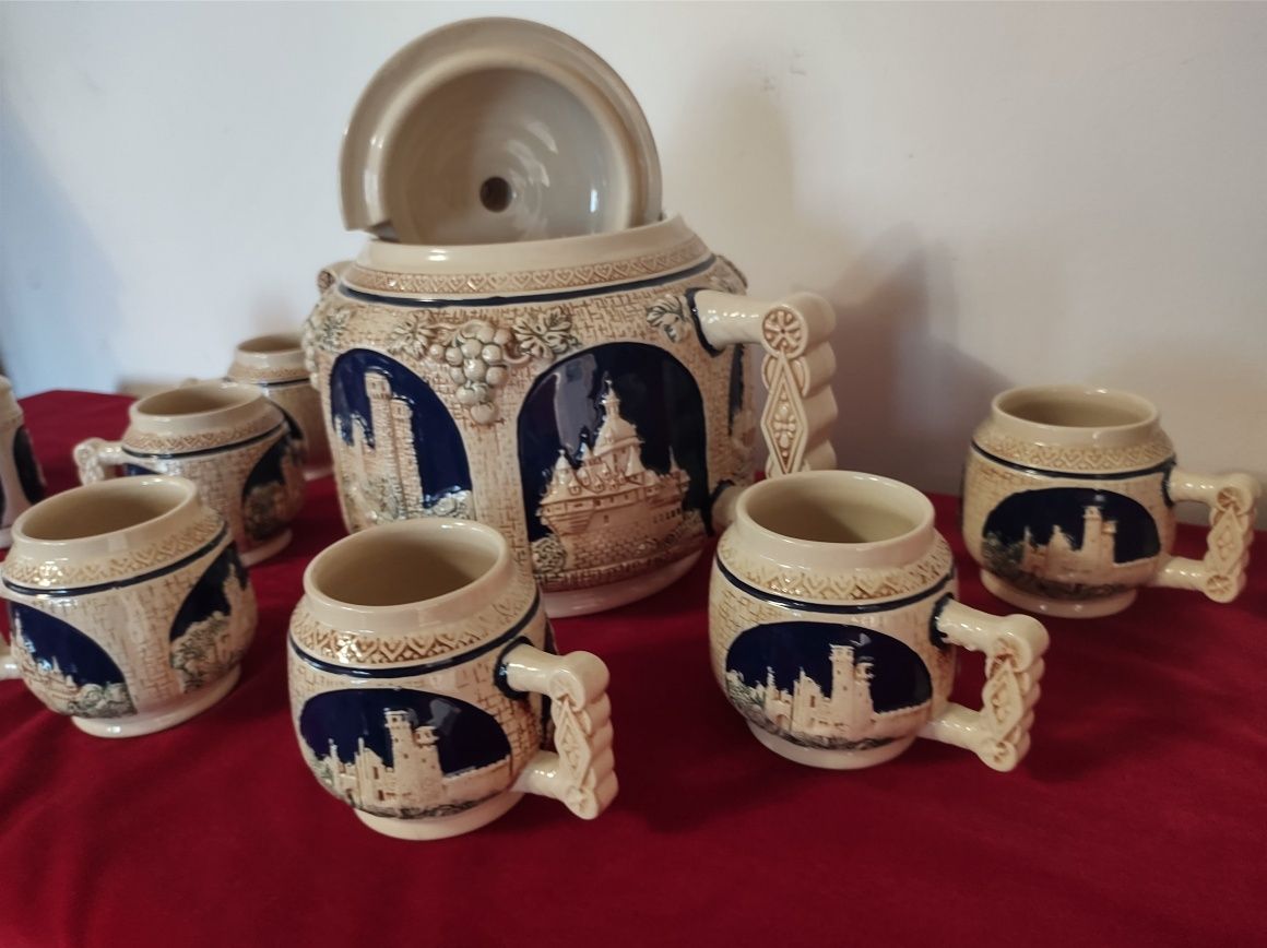 Set vin fiert bol 6 cani ceramică Gerz Glühwein cobalt + CADOU