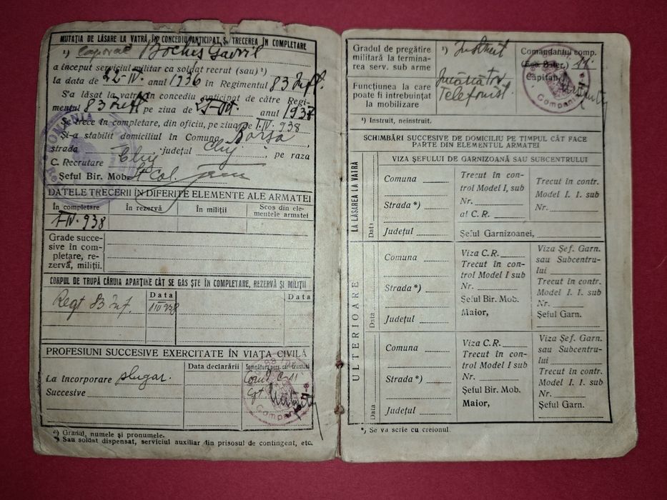 Livret de serviciu militar - Rgt.83 Infanterie