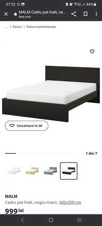 Pat matrimonial Ikea Malm negru 1600x2000 cu somiera inclusa