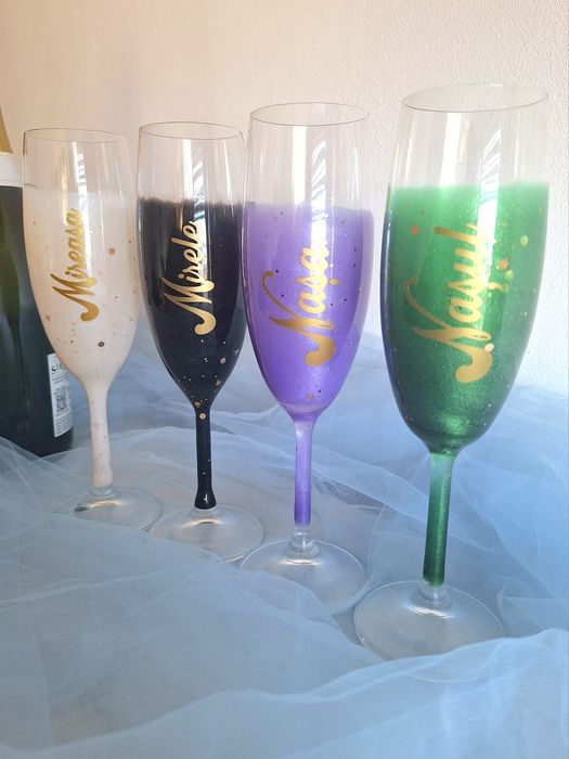 Set 4 pahare nunta din rasina epoxy