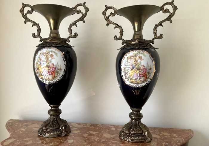 Spectaculoase vaze-bronz-alama-portelan cobalt imperial-Franta