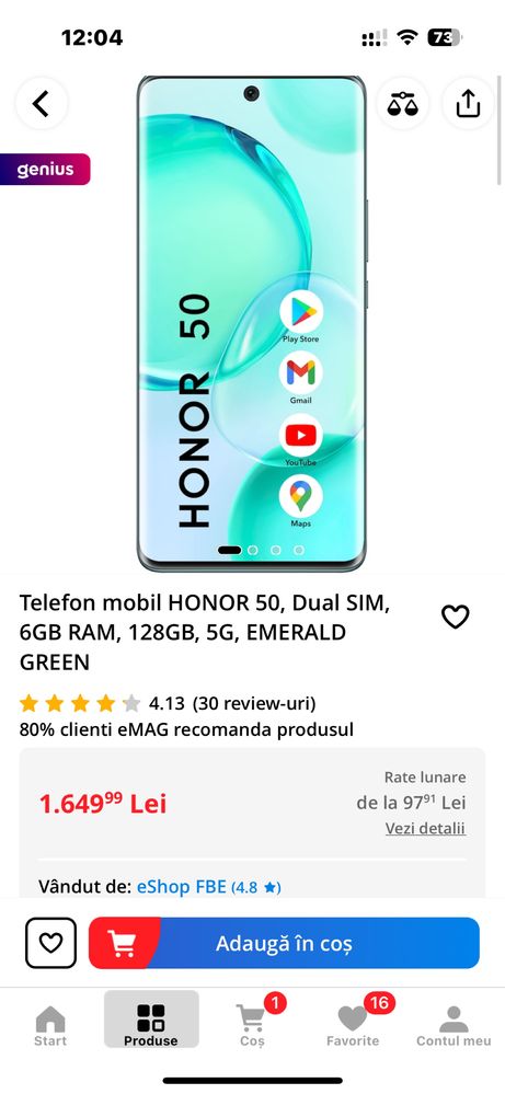 Mobile Zone honor 50 128gb 6gb nou neverlocked