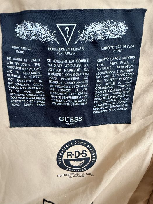 Guess Geacă din puf Lolie, guler blana naturala, Maro, Regular Fit XS