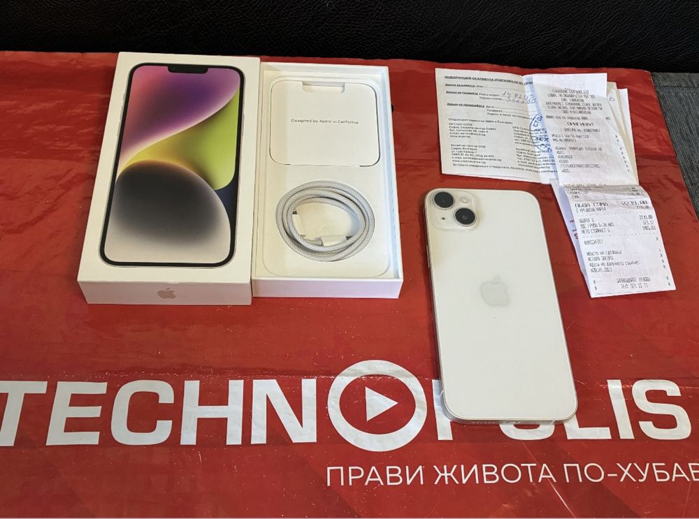 КАТО НОВ 128GB iPhone 14 Plus Гаранция Technopolis 2024г. Starlight