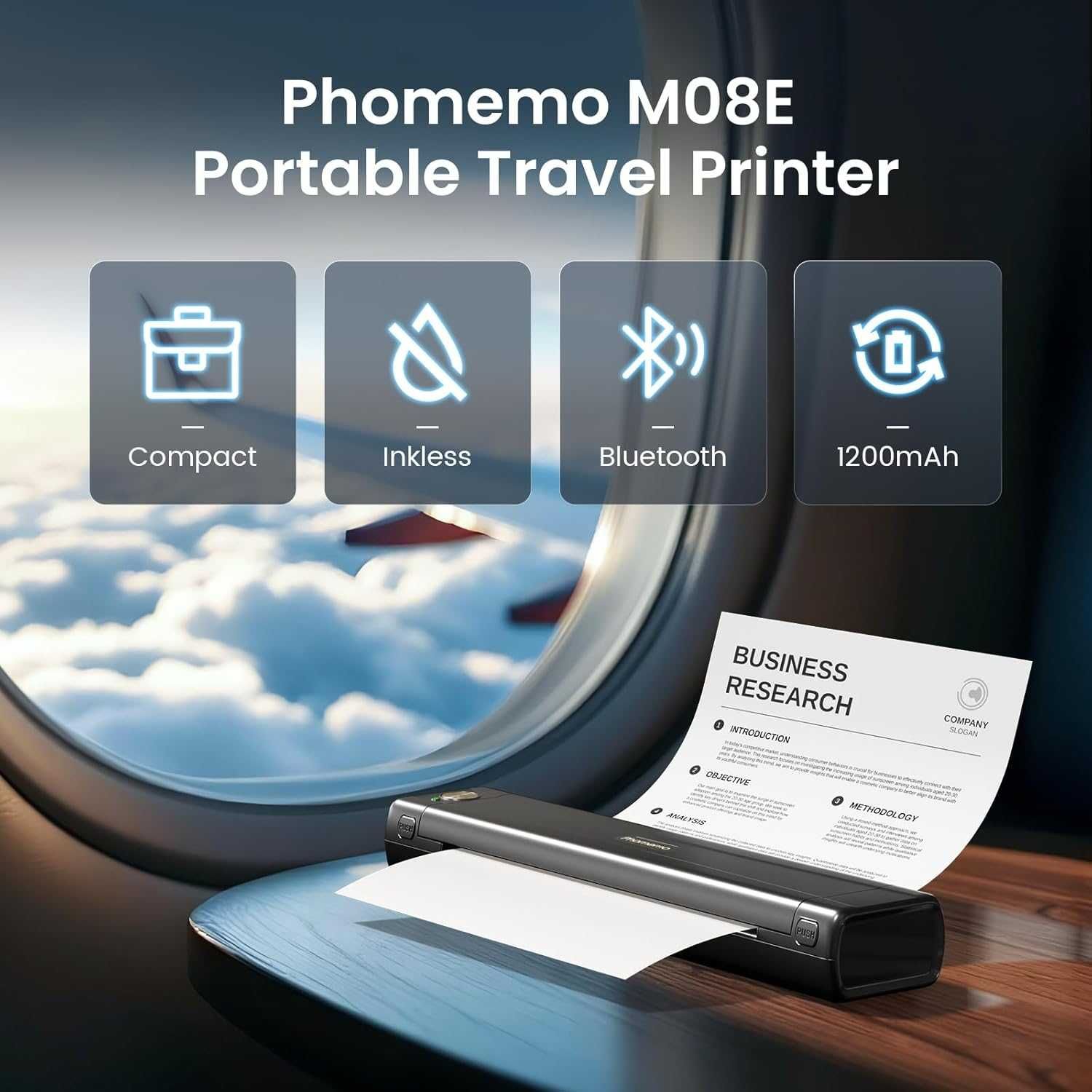 Преносим термопринтер Phomemo M08E с 1 ролка термична хартия A4