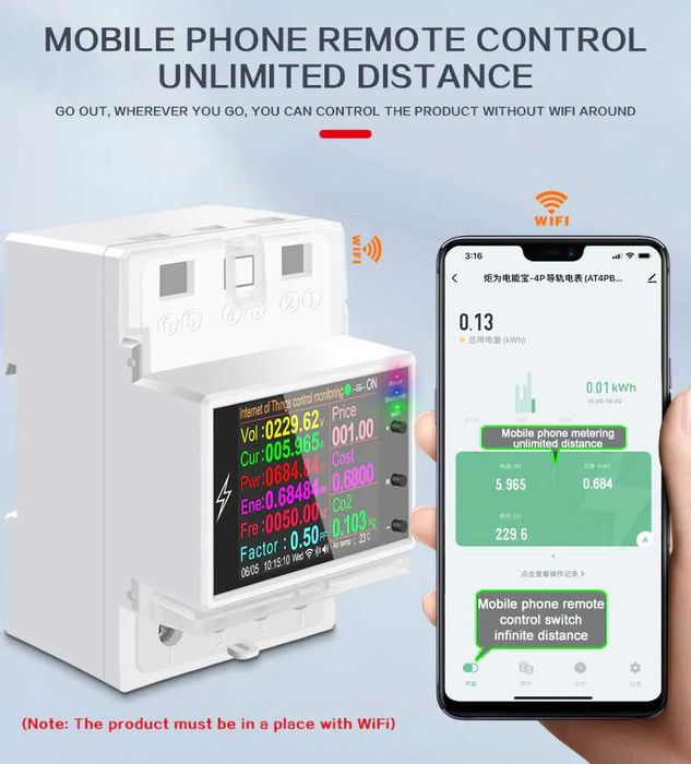 Contor monofazat SMART WiFi 100A / AC85-265V compatibil Tuya