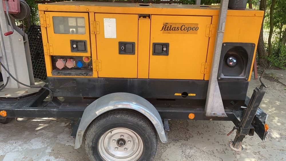 Generator Atlas Copco 10Kva, pe roti cu turn de lumini