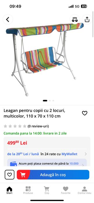 Leagan pentru copii cu 2 locuri, multicolor