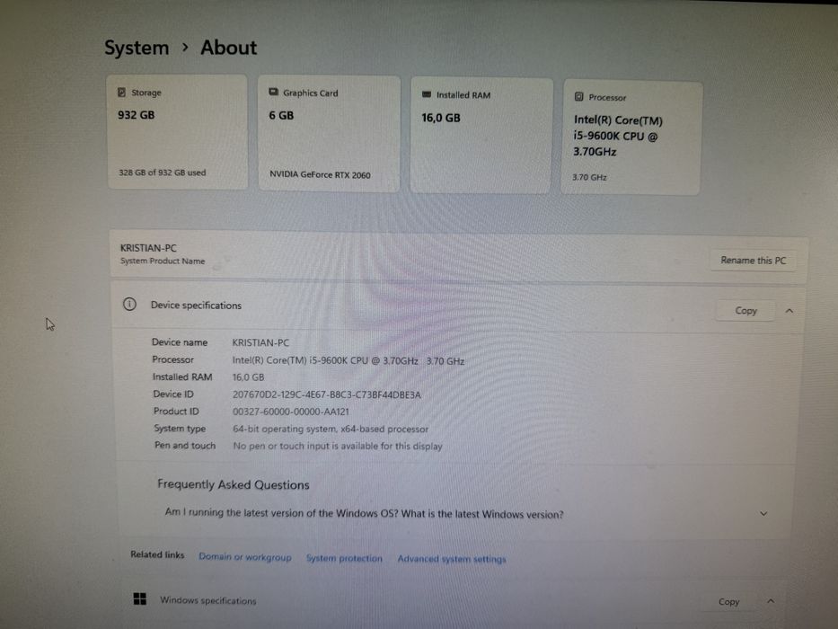 Геймърски Компютър i5 9600k, RTX 2060, 16 RAM