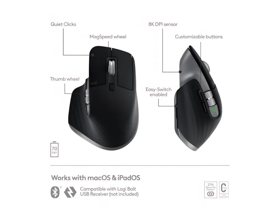 Mouse Wireless Logitech MX Master 3S for Mac, Bluetooth, 8000 dpi