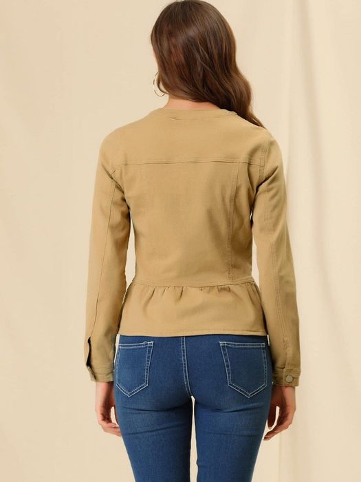 Дамско дънково яке Allegra K, къс модел, цвят Khaki S