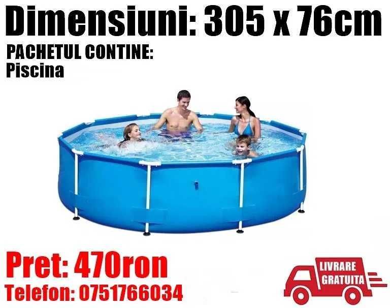 Piscina Familie Copii Rotunda Cadru Metal 305x76cm LivratGRATUIT AR