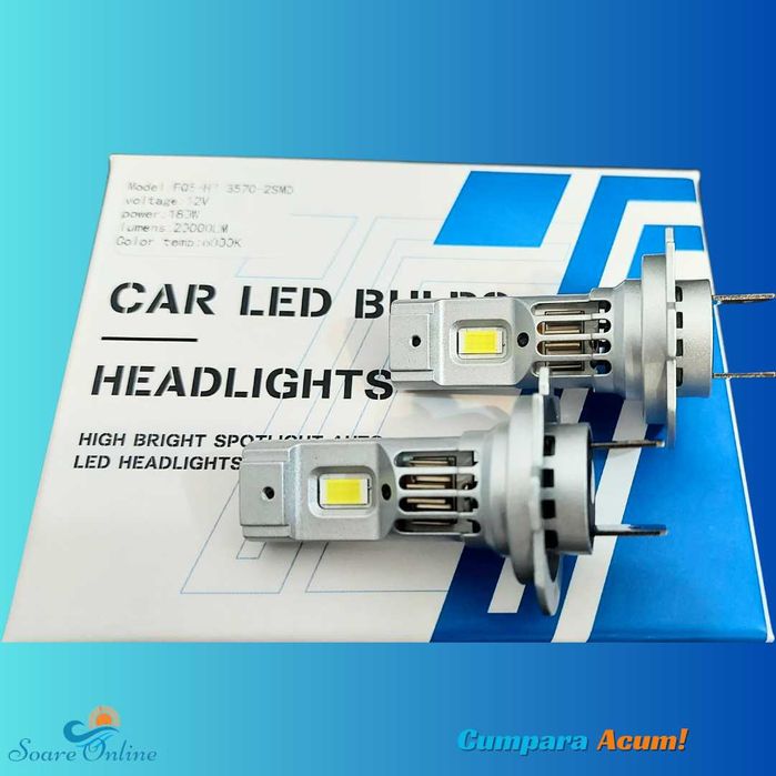 Set 2 becuri led auto H7 180W 6000k 20000lm forma la fel cu halogen