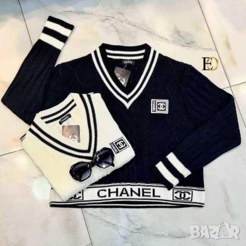 шанел бял черен пуловер блуза плетена chanel фина плетка суичър топ