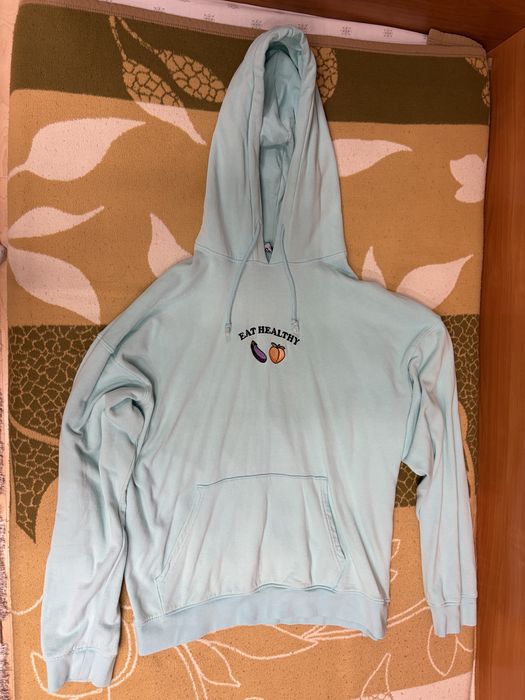 Цианово худи с надпис