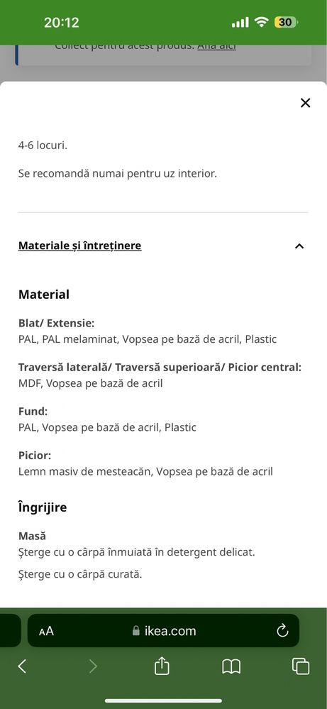 Masa Ikea extensibila 110/155 cm, alba